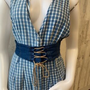 Blue denim lace up waist belt